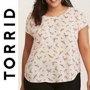 2/$25 Torrid Pink Bird Print Short Sleeve Keyhole Top